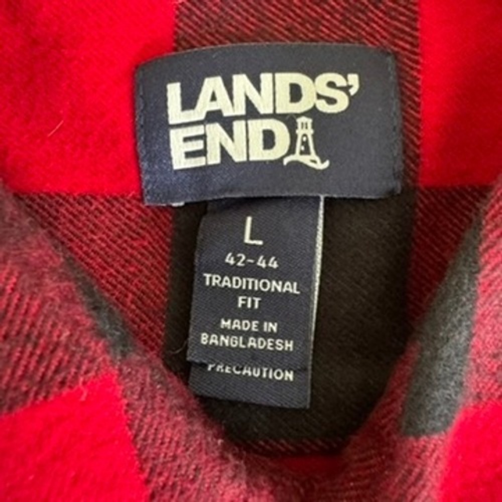 Lands End Flannel Shirt Mens L Buffalo Check Cotton Traditional Fit Red Black - Picture 4 of 11